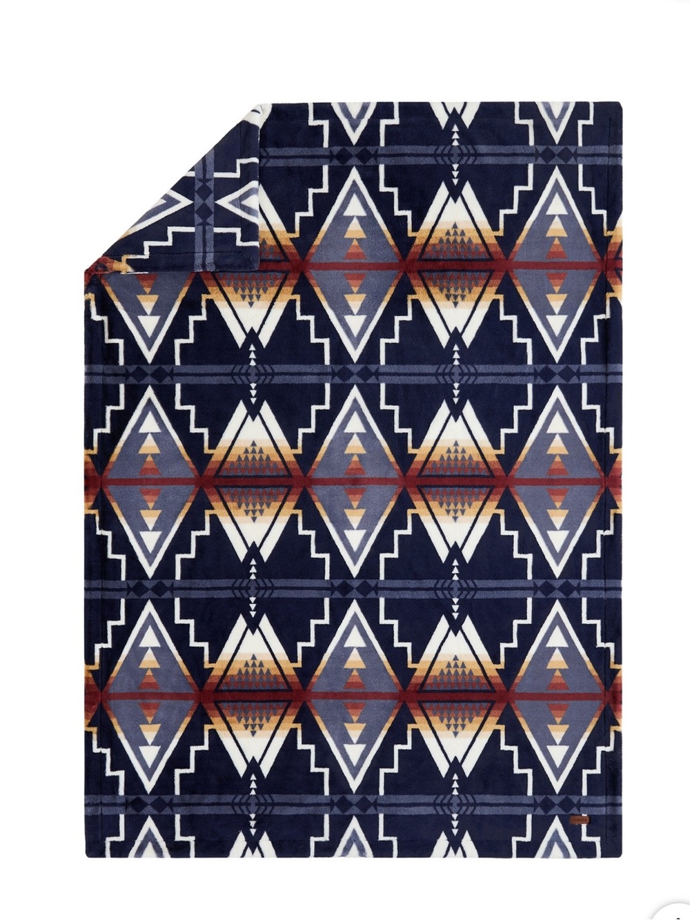 Pendleton TWIN Navy Geometric Plush Throw Blanket 66”x92”